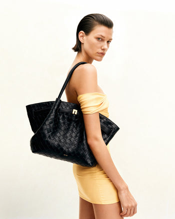 Hana 中型編織質感托特包－黑色