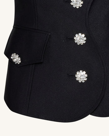 扇形前襟羊腿袖西裝外套 - 黑色