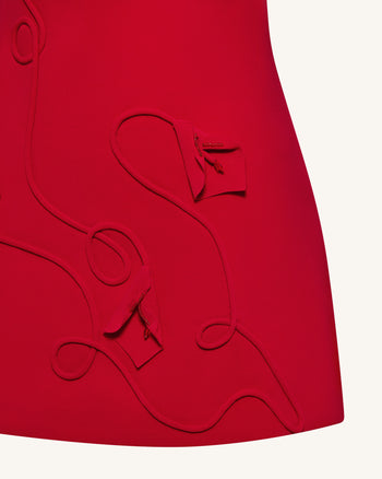 3D 花卉貼花緊身迷你連衣裙 - 紅色