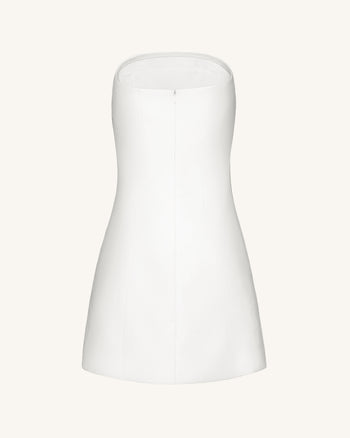 3D藤蔓花卉無肩帶迷你連身裙 – 白色