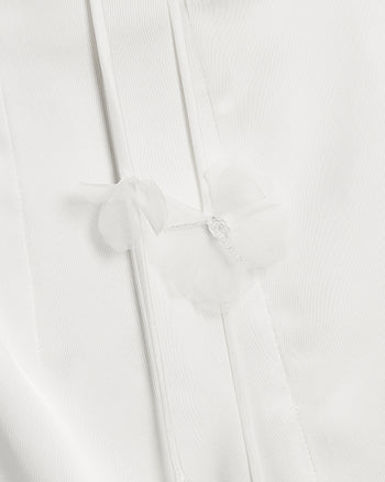 Satin 細肩帶飾花卉飄帶長連身裙 - 白色