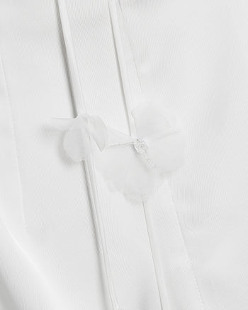 印花褶飾掛頸短連身裙 - 白色