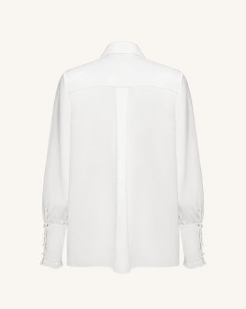 絲帶綁帶泡泡袖恤衫 – 白色