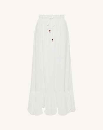 抽繩雪紡長裙 - 白色