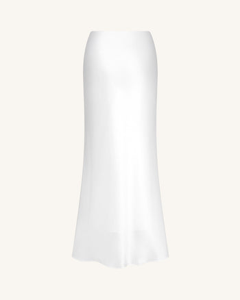 流光緞面美人魚長半截裙 – 白色
