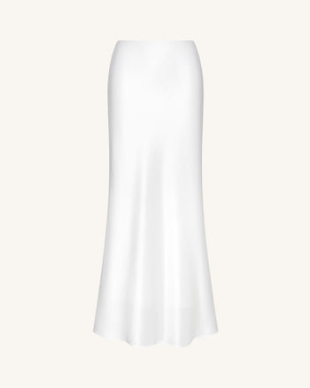 流光緞面美人魚長半截裙 – 白色
