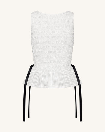 縮褶荷葉邊無袖上衣 - 白色