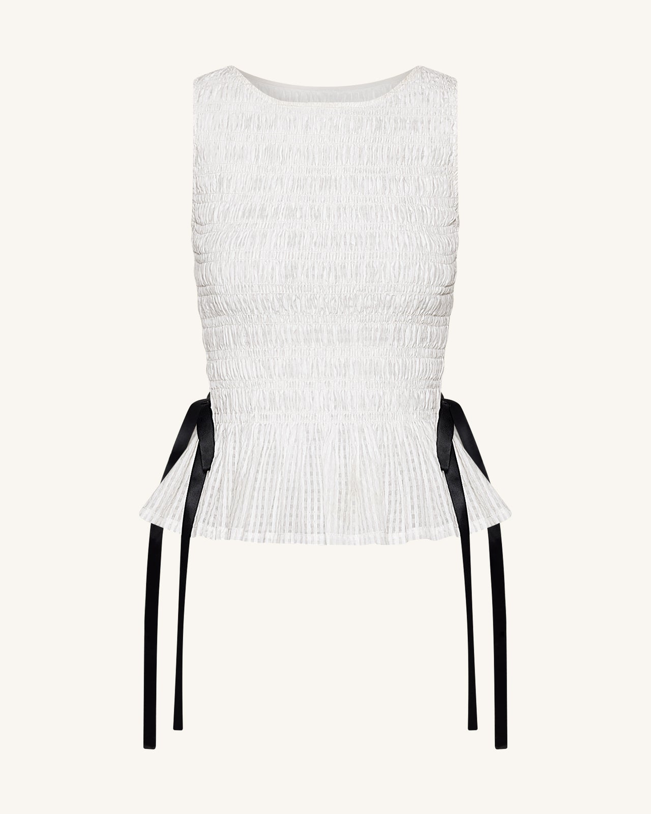 縮褶荷葉邊無袖上衣 - 白色