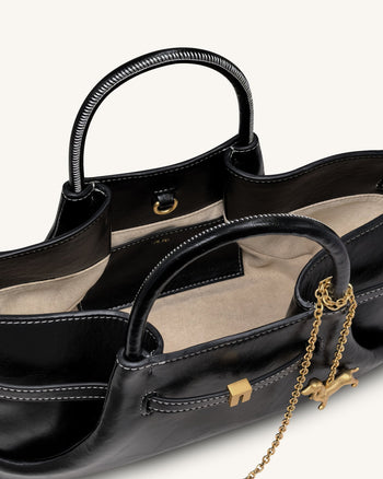 Maeve 臘腸狗金屬吊飾托特袋 - 黑色