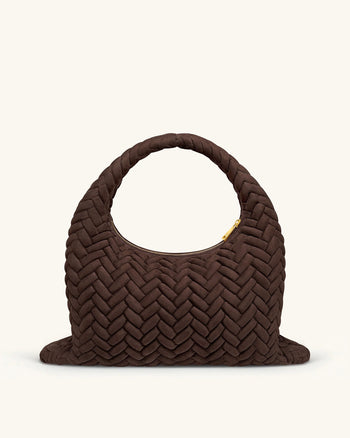 Cora 大號仿麂皮絎縫流浪包 - 深棕色