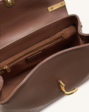 Audrey 翻蓋鎖扣手提包 - 啡色