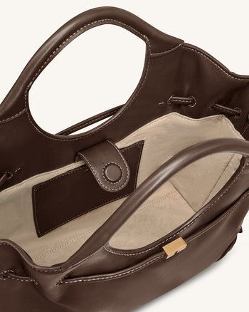 Elara 抽繩托特包 - 棕色