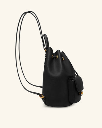 Avery 鵝卵石紋抽繩實用背包 – 黑色