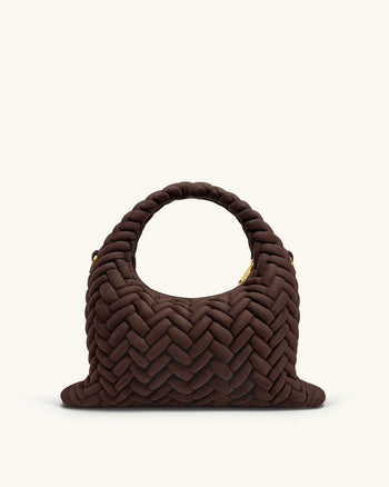 Cora 仿麂皮絎縫手柄包 - 深棕色