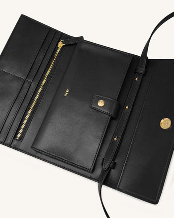 編織紋理翻蓋銀包 - 黑色