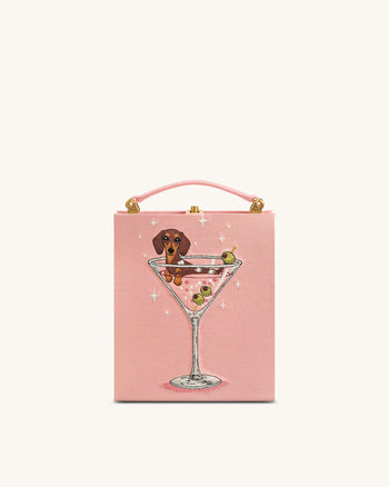 Taya 酒杯小狗圖案書形手拿袋 - 粉紅色