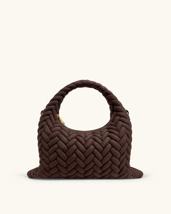 Cora 仿麂皮絎縫手柄包 - 深棕色