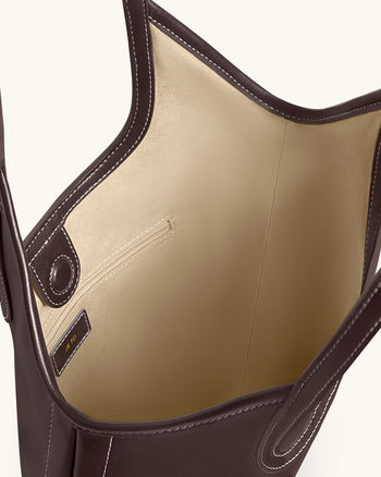 Brooke 飾帶肩背托特包 - 深棕色