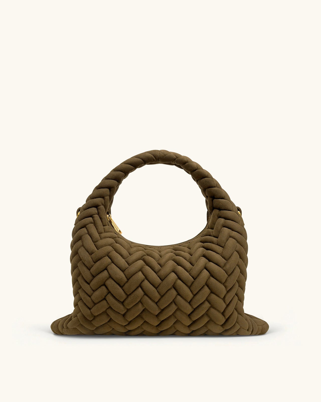 Cora 仿麂皮絎縫手柄包 - 橄欖綠色