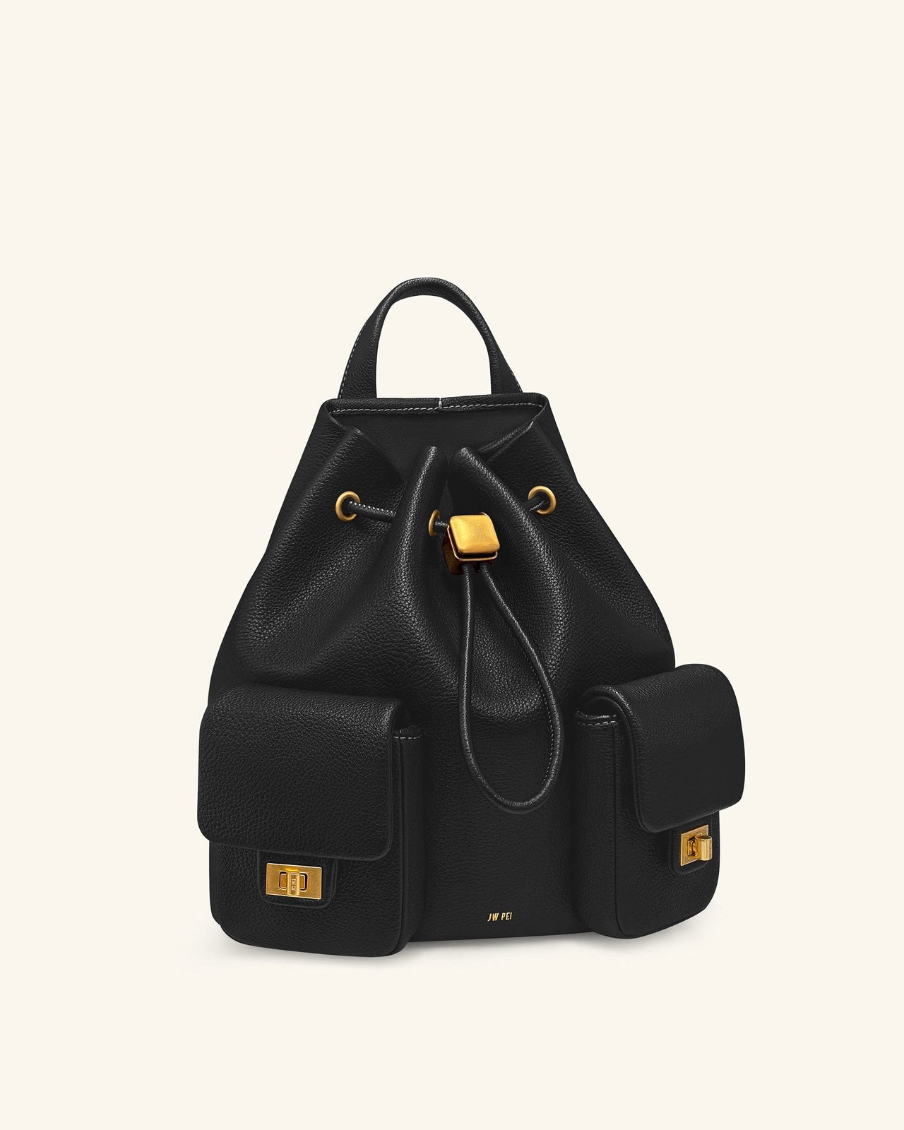 Avery 鵝卵石紋抽繩實用背包 – 黑色