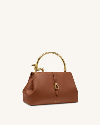 Bruna 臘腸金屬手柄手提包 - 棕色