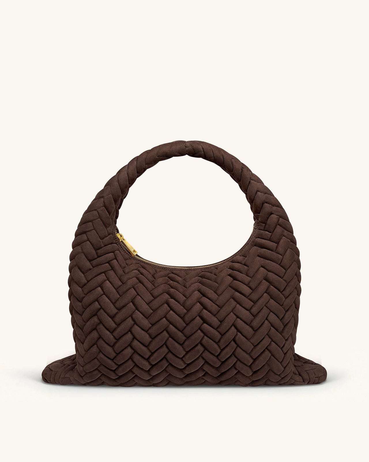 Cora 大號仿麂皮絎縫流浪包 - 深棕色