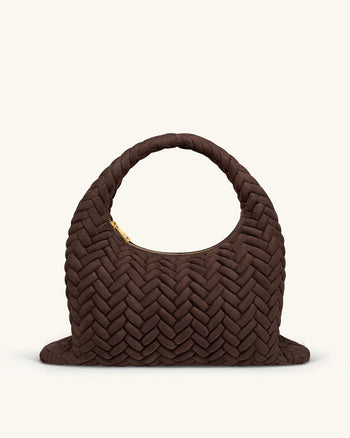 Cora 大號仿麂皮絎縫流浪包 - 深棕色