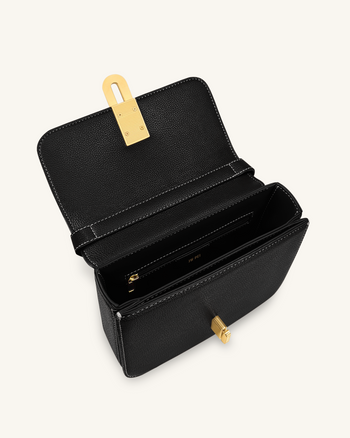 Evania 鎖扣荔枝紋單肩包 - 黑色