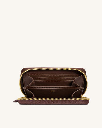 Maeve 臘腸犬金屬飾章拉鍊銀包 - 巧克力色