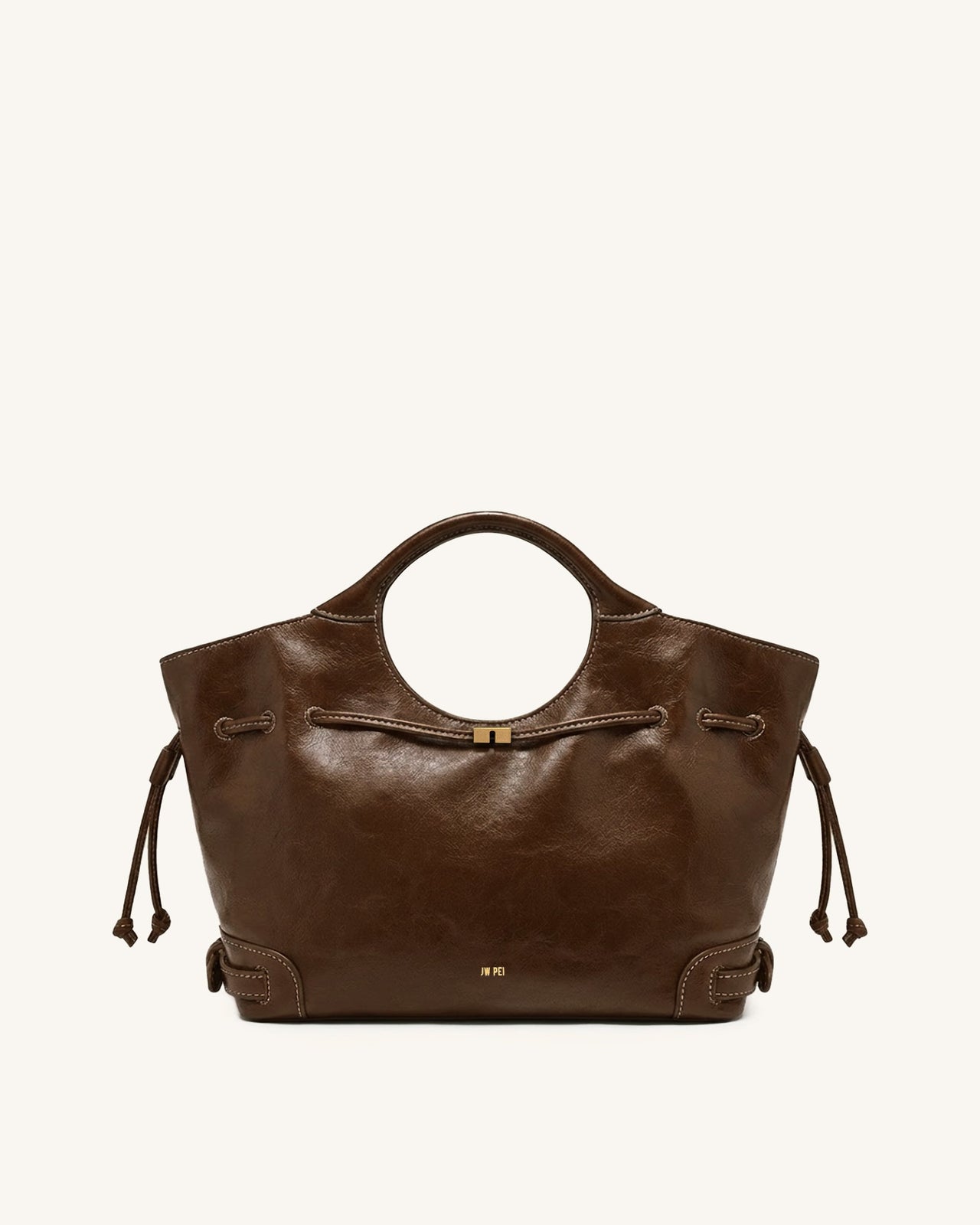 Elara 蠟面純素皮革抽繩托特包 - 棕色