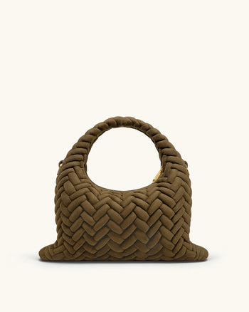 Cora 仿麂皮絎縫手柄包 - 橄欖綠色