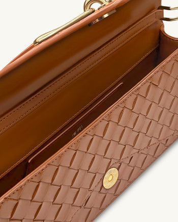 Celeste 編織紋理信封頂部手挽袋 - 啡色