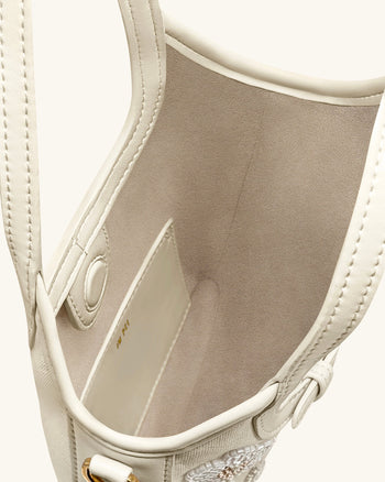 Brooke 迷你綴飾帶蝴蝶蘭珠飾手提包 - 象牙白