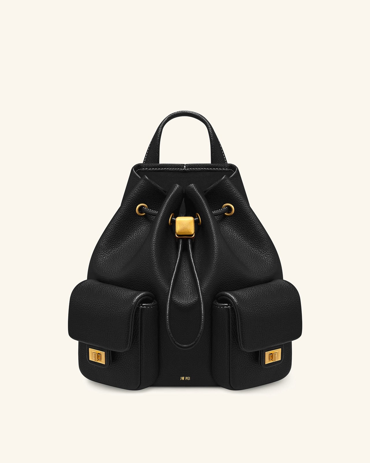 Avery 鵝卵石紋抽繩實用背包 – 黑色