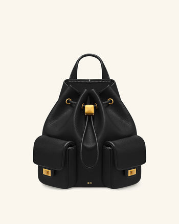 Avery 鵝卵石紋抽繩實用背包 – 黑色