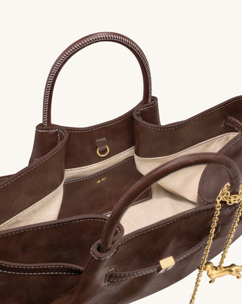 Maeve 臘腸犬金屬吊飾托特包 - 深啡色