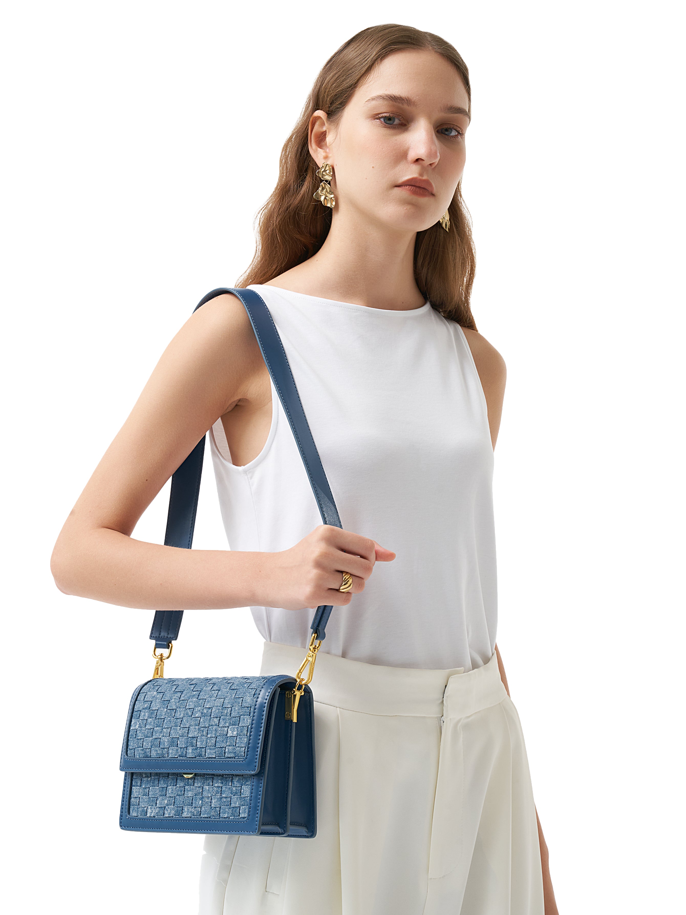 Mini Flap Bag - Blue Denim Weave