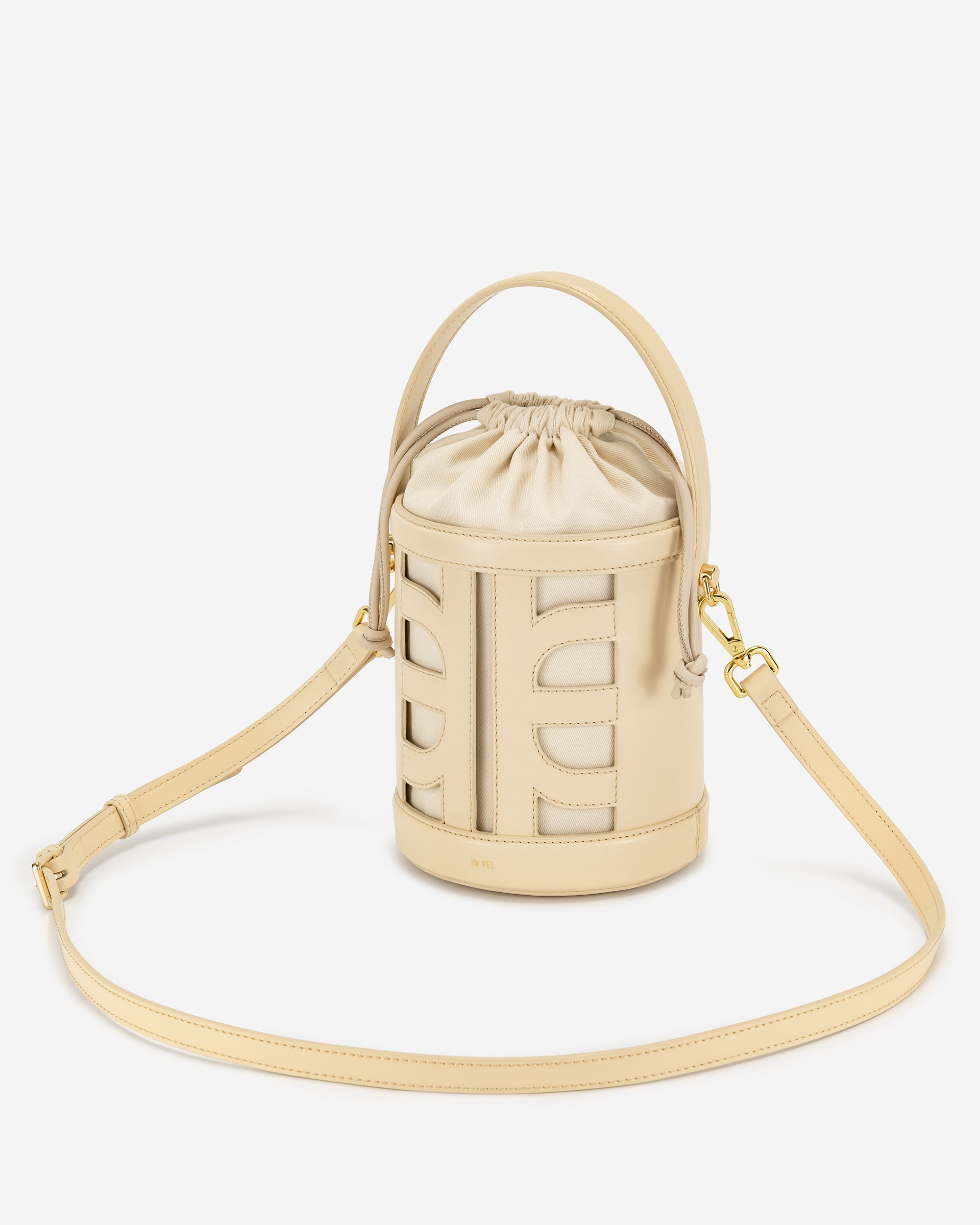 FEI Leather Cutout Bucket Bag - Beige