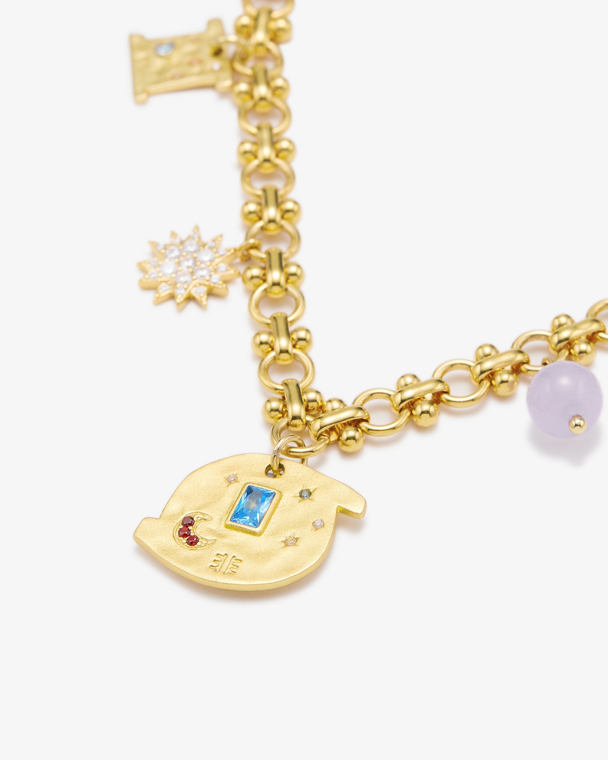 Cosmos 多吊墜手鍊 - 18ct 鍍金&多色鋯石&紫色珠子