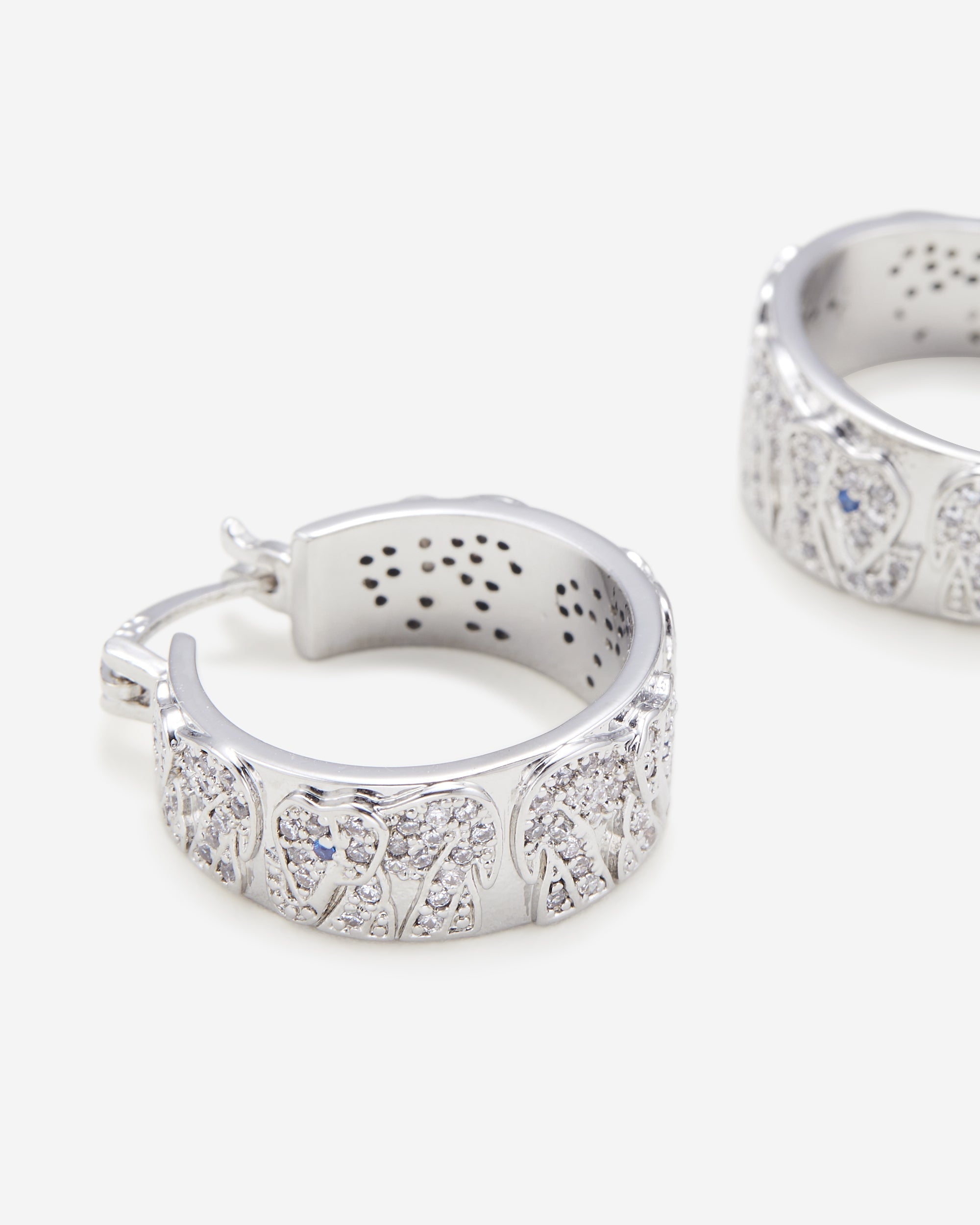 大象装饰耳環 - 18ct 鍍白金&白色鋯石&藍色尖晶石