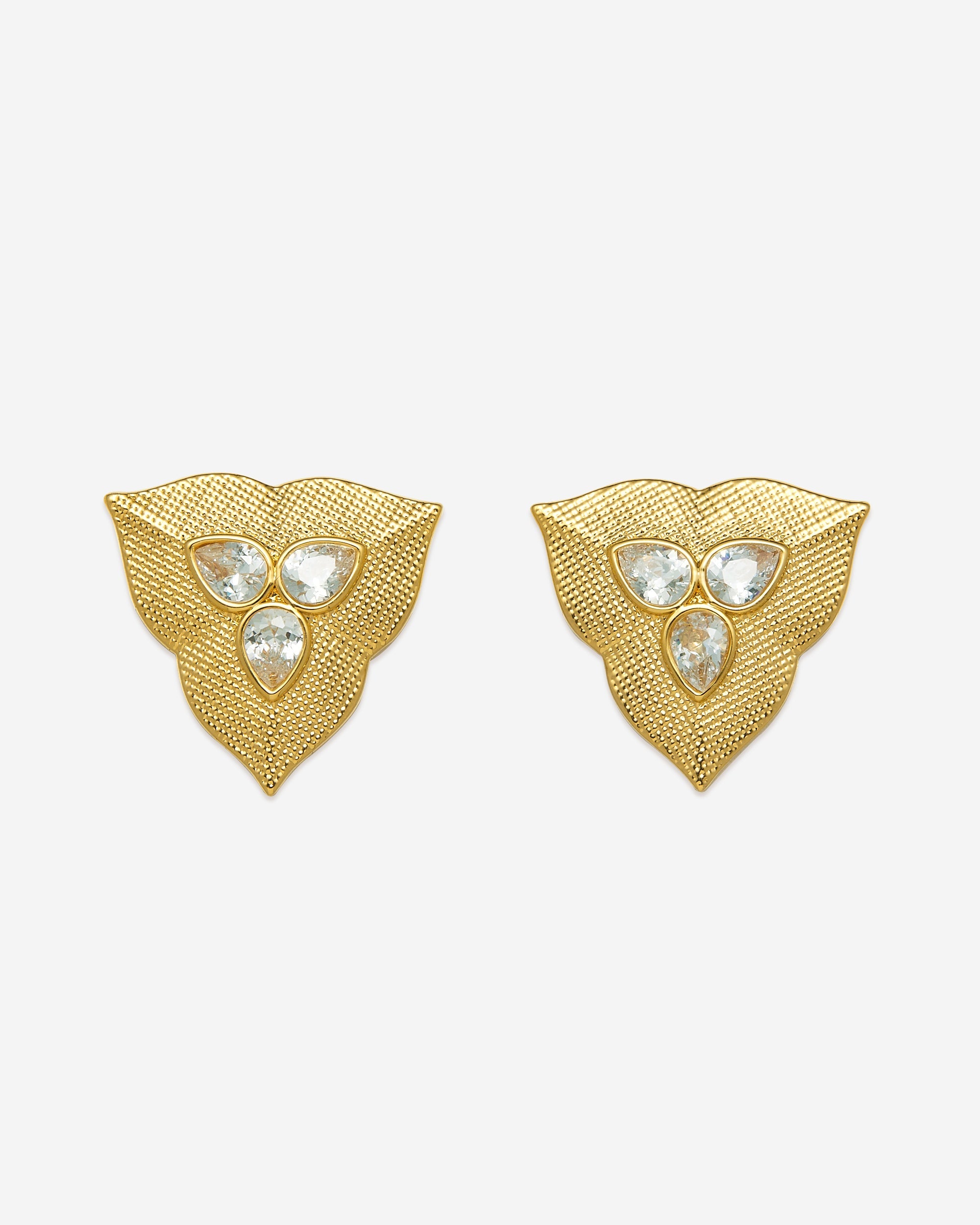 葉子耳環 - 18ct 鍍金&白色鋯石