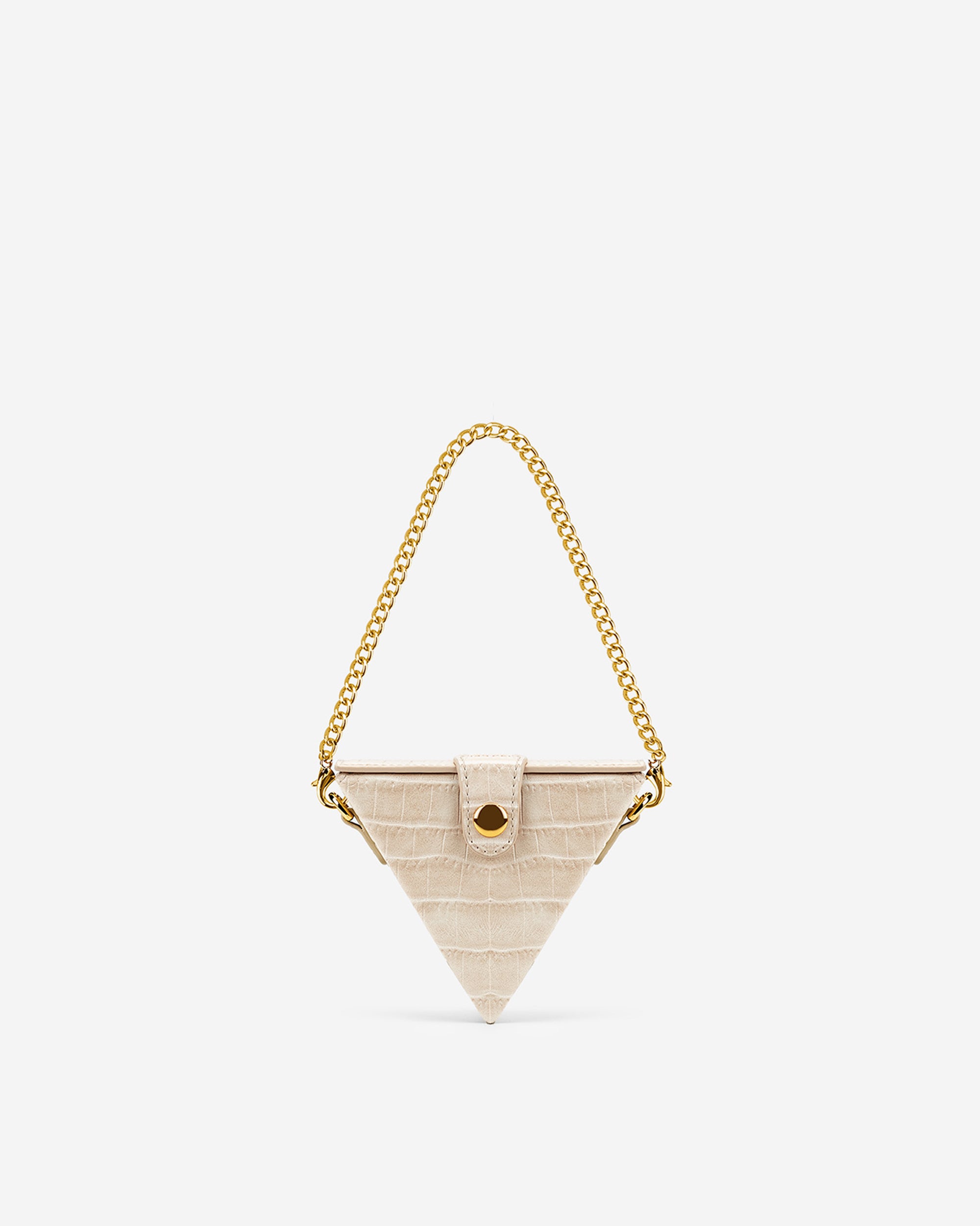 Triangle 迷你盒子包 - 淺米色鱷魚紋