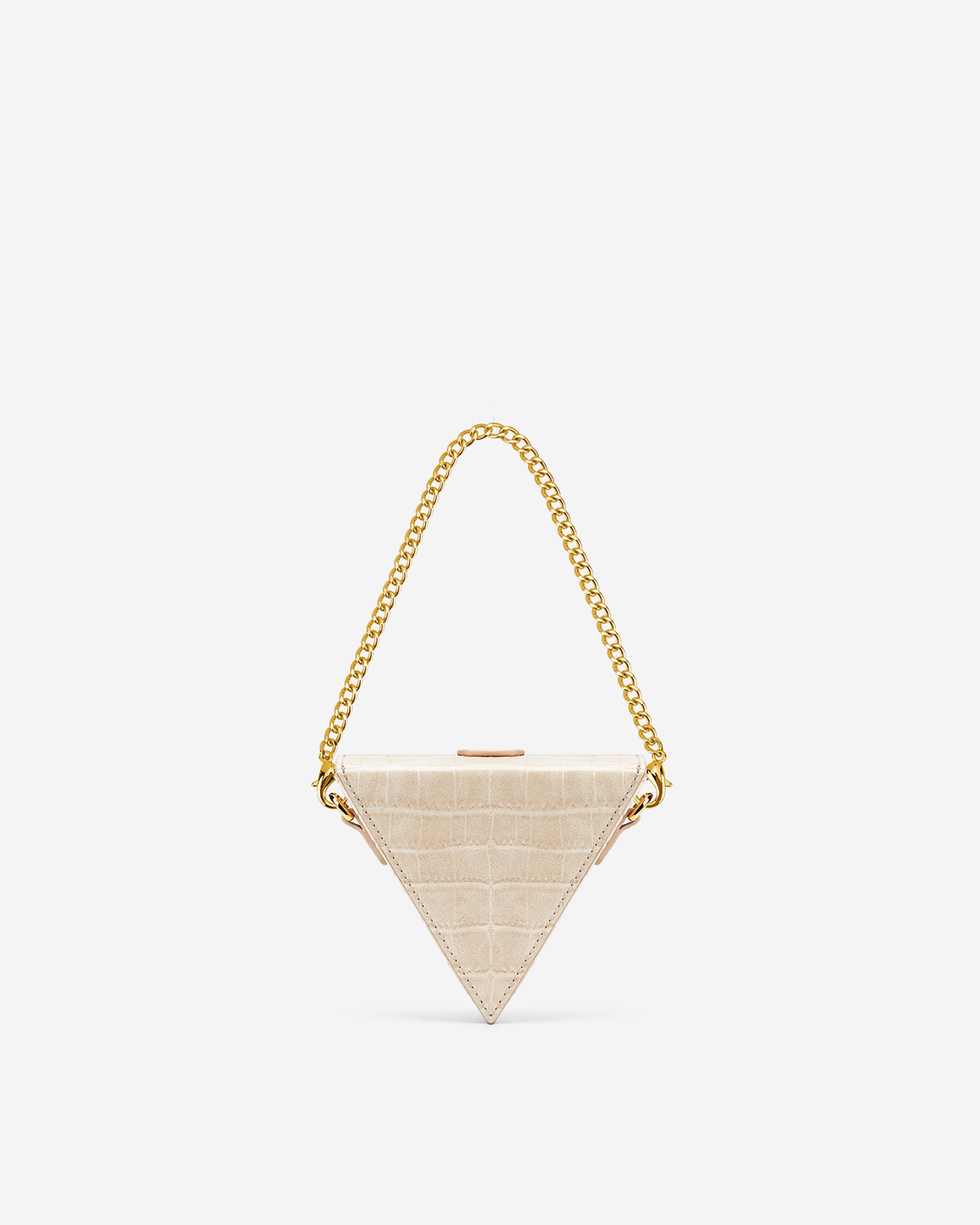 Triangle 迷你盒子包 - 淺米色鱷魚紋