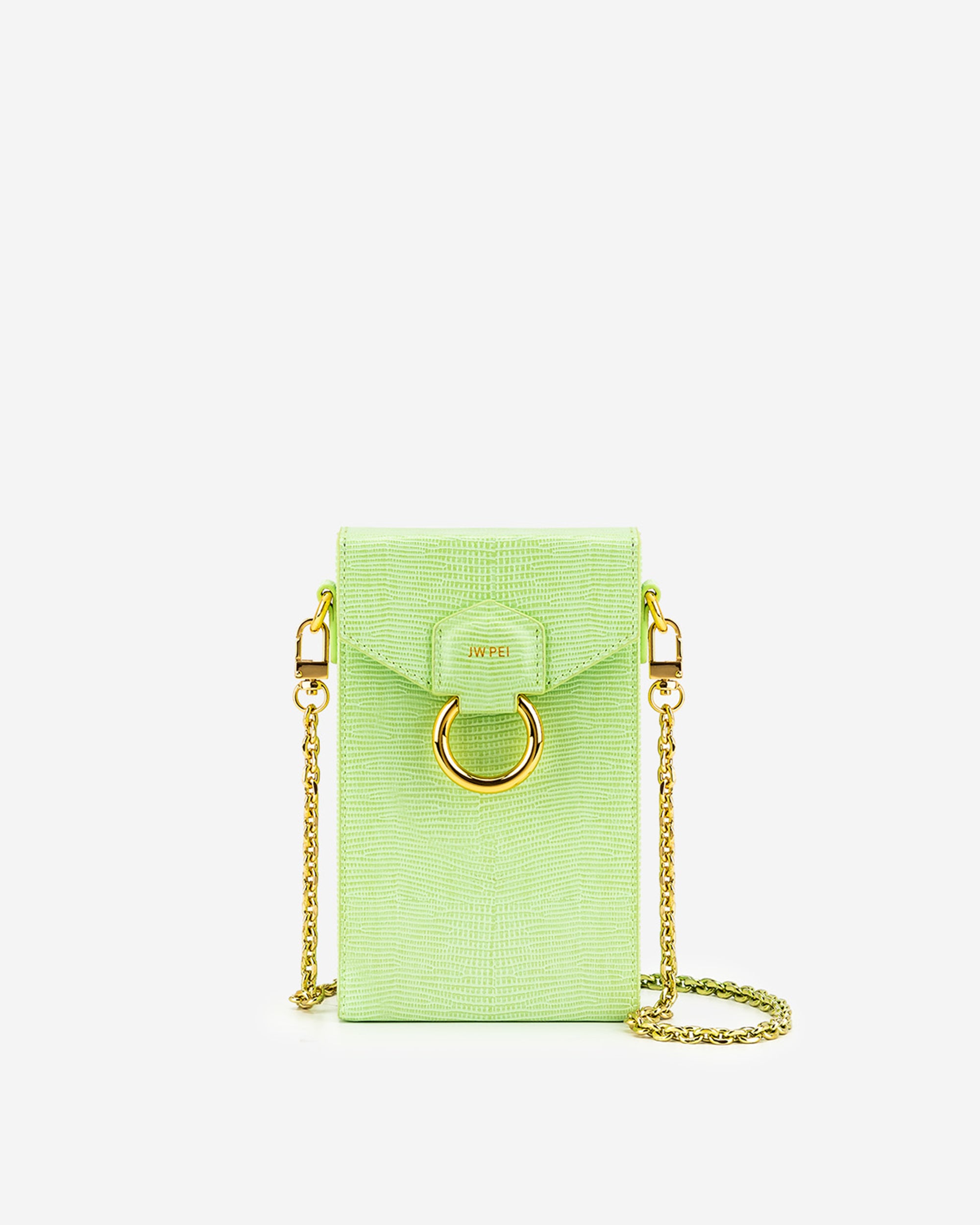 Lola 鏈條手機盒子包- 檸檬綠色蜥蜴紋