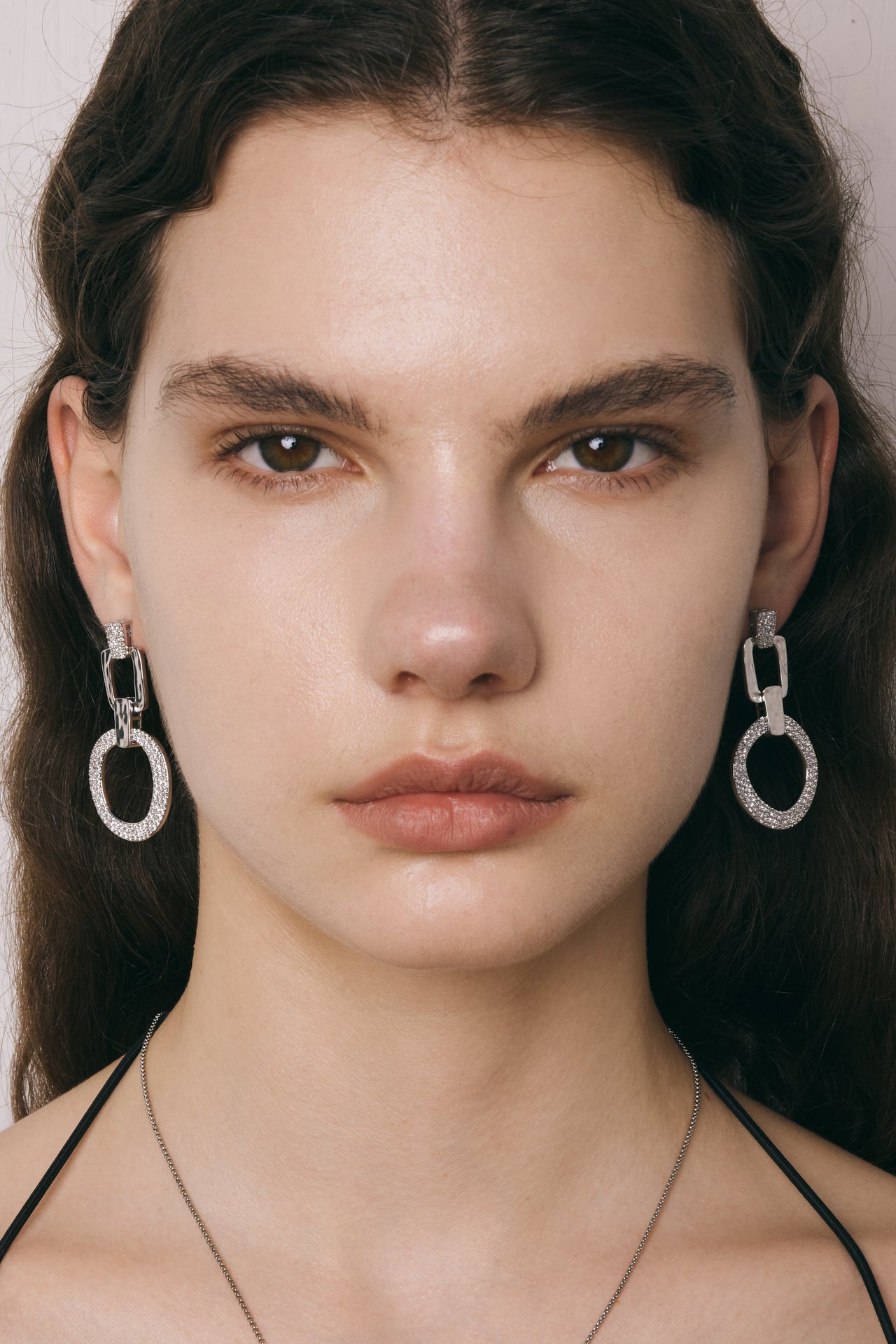 幾何鏤空圓形耳環 - 18ct 鍍白金&白色鋯石