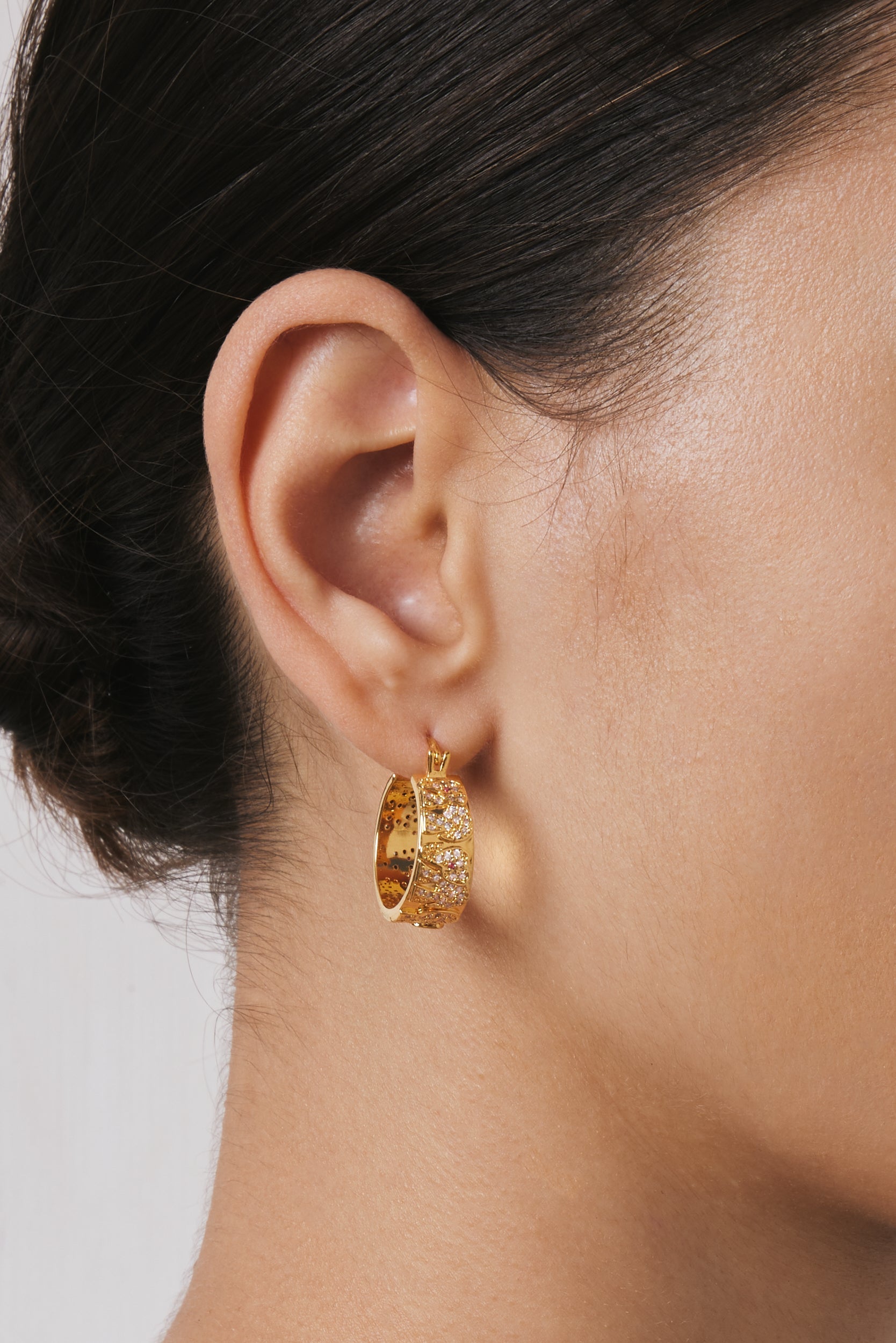 Elephant Earrings - 18ct Gold Plated & White Zircon & Red Corundum