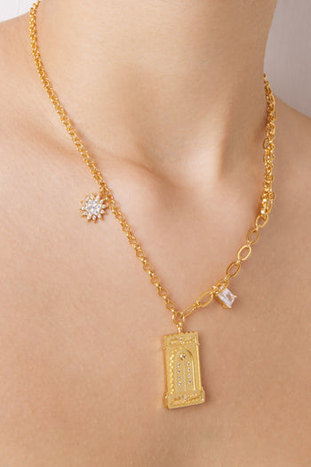 羅馬拱形吊墜項鍊 - 18ct 鍍金&白色鋯石