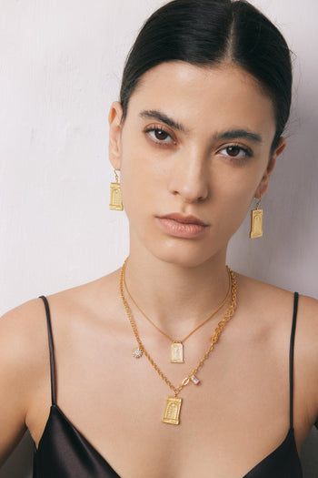 羅馬拱形吊墜項鍊 - 18ct 鍍金&白色鋯石