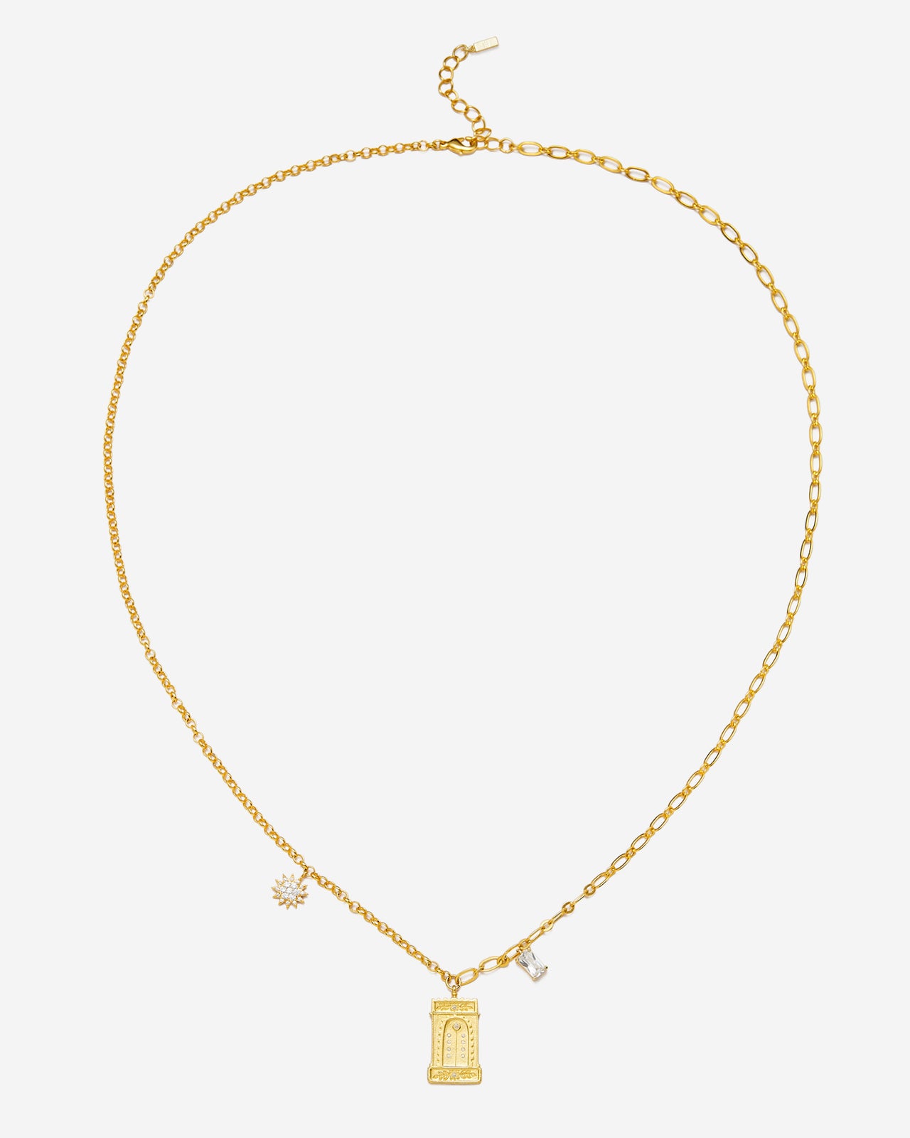 羅馬拱形吊墜項鍊 - 18ct 鍍金&白色鋯石