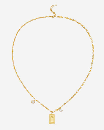 羅馬拱形吊墜項鍊 - 18ct 鍍金&白色鋯石